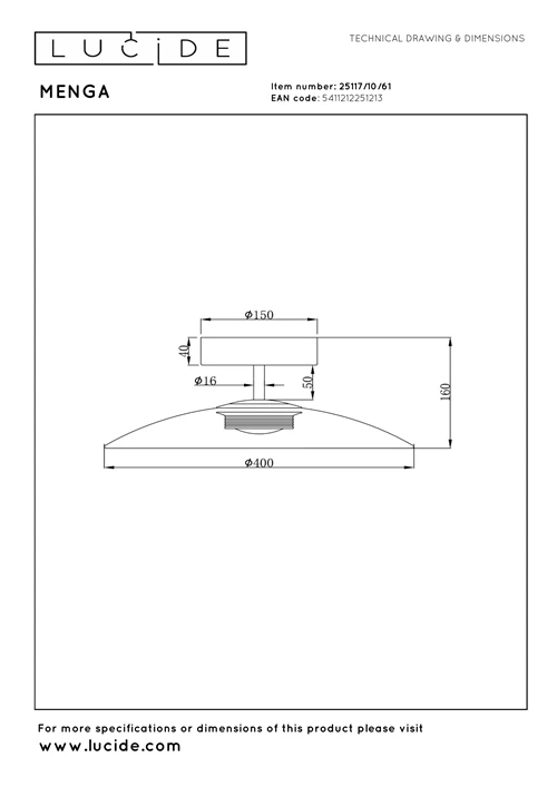 Lucide MENGA - Plafonnière - Ø 40 cm - LED Dimb. - 1x11W 2700K - Opaal | Premium - technisch